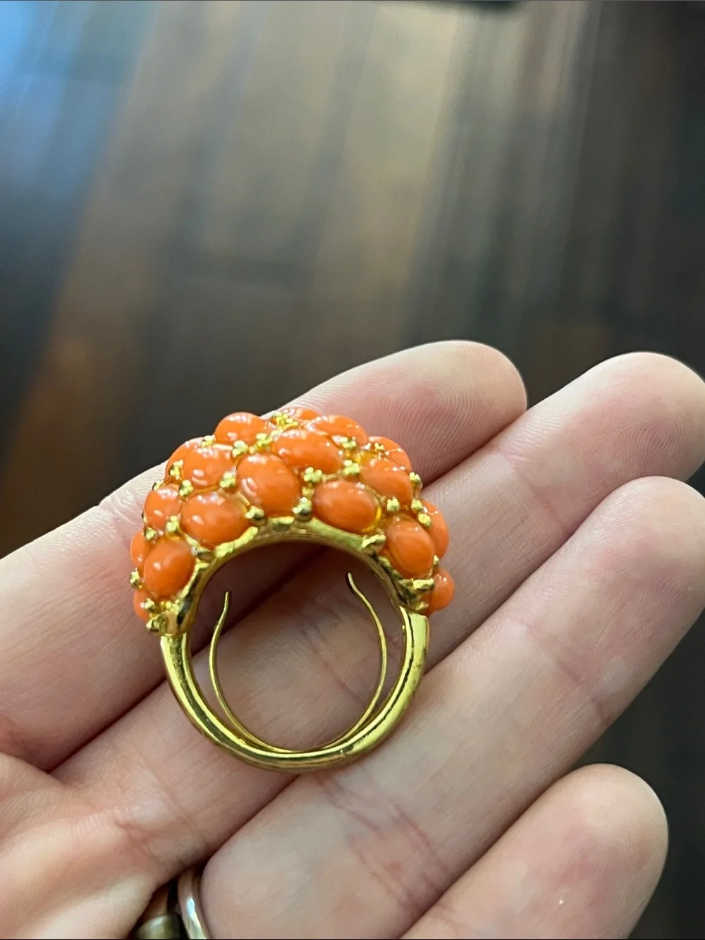 Kenneth Jay Lane Gold-Tone White and Coral Cluster Bracelet and Ring Set